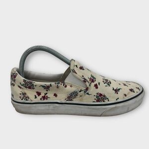 Vans Cream Floral Slip-On Sneakers Women’s Size 9 Fair Condition